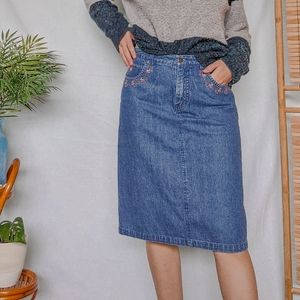Floral Embroided Jean Skirt